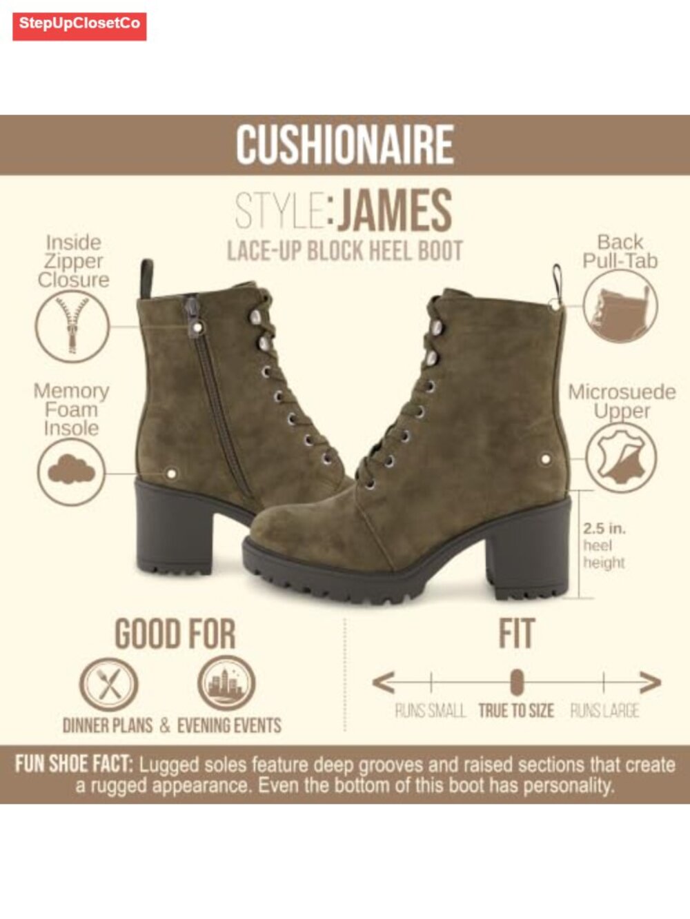 Comfortable Lace Up Heeled Combat Boots with Lug Sole and Chunky Heel - Picture 3 of 6